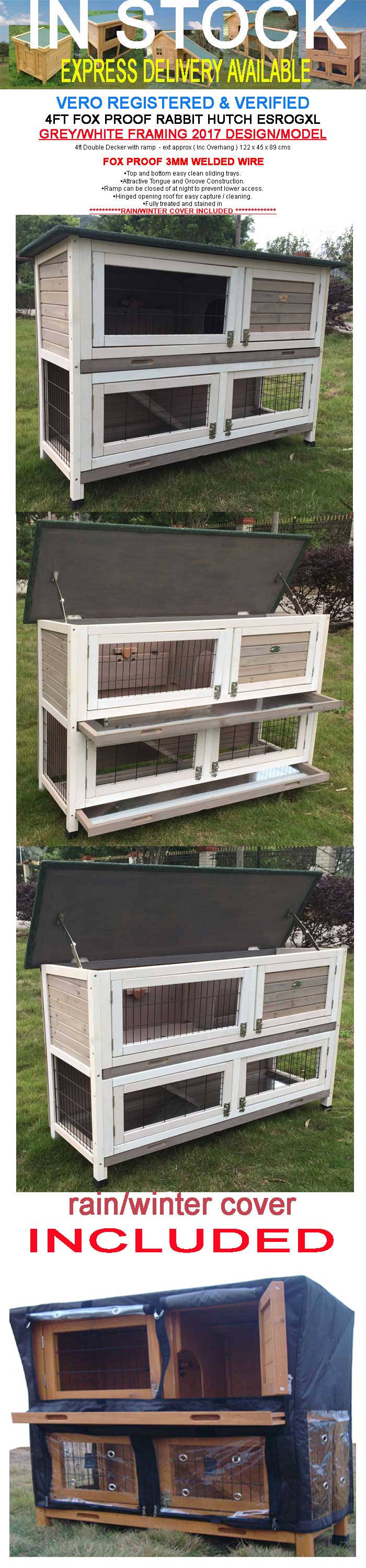 LARGE RABBIT HUTCH GUINEA PIG HUTCHES RUN 2 TIER DOUBLE DECKER GREY ROGER XL C eBay